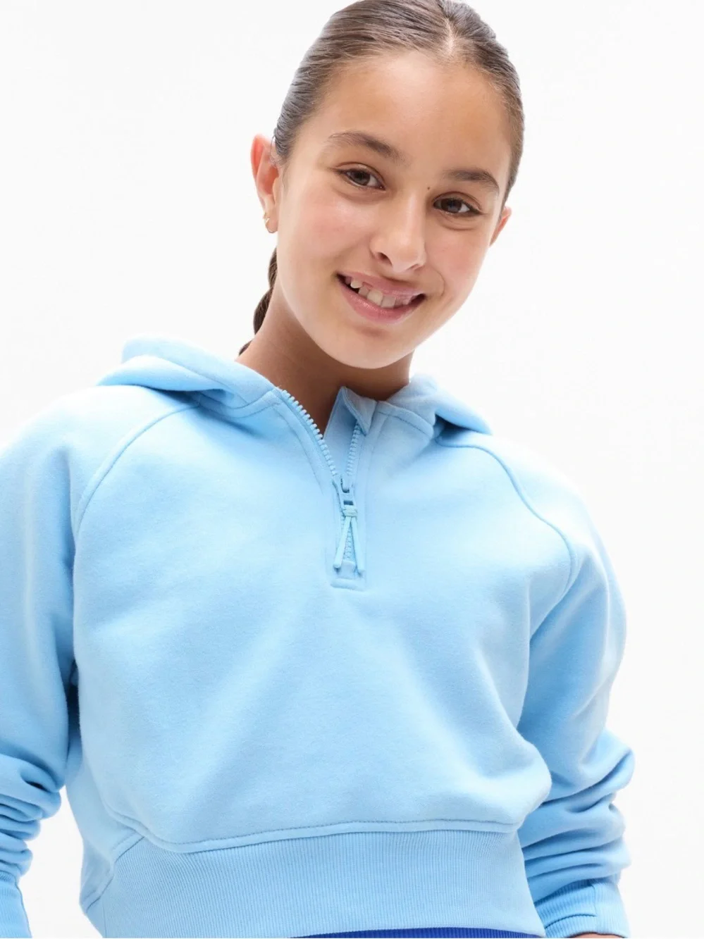 NWT Athleta Girl All Day Half Zip Mist Blue Hoodie Size XL/14 (#416369)